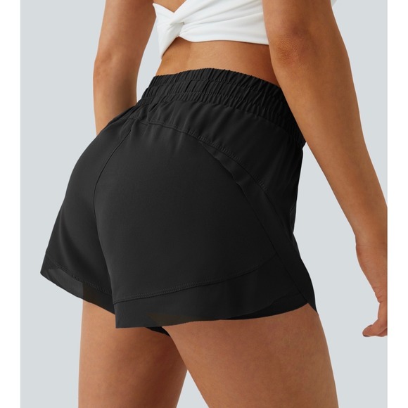 HALARA Pants - Halara Black Mid Rise Drawstring Contrast Mesh 2-in-1 Flowy Running Shorts 3in S